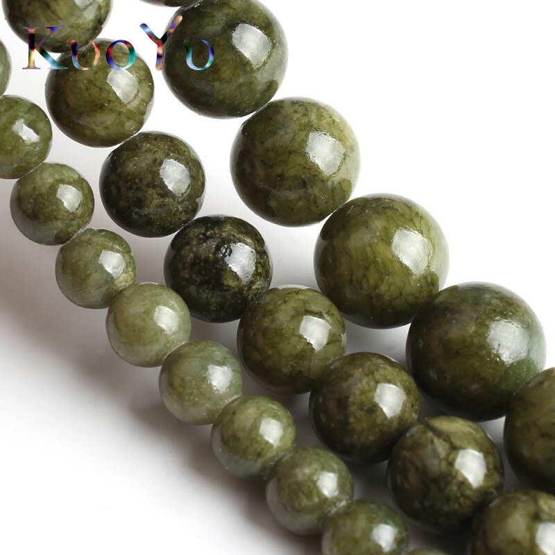Natural Stone Beads Grass Green Jades Round Loose