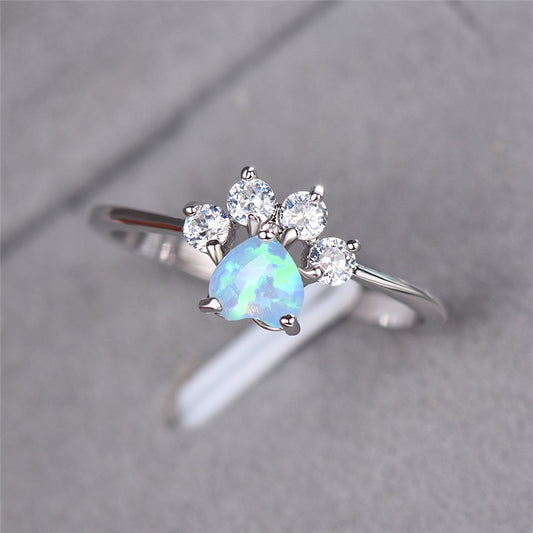 Cute Female Blue White Fire Opal Ring Crystal