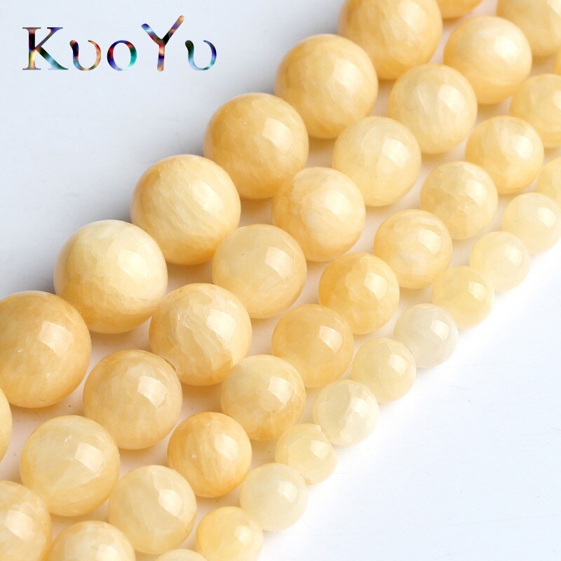 Natural Light Yellow Jades Chalcedony Stone Beads