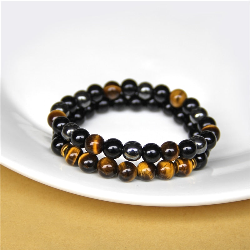 Bracelets Beads Natural Stone Black Onyx Tiger Eye