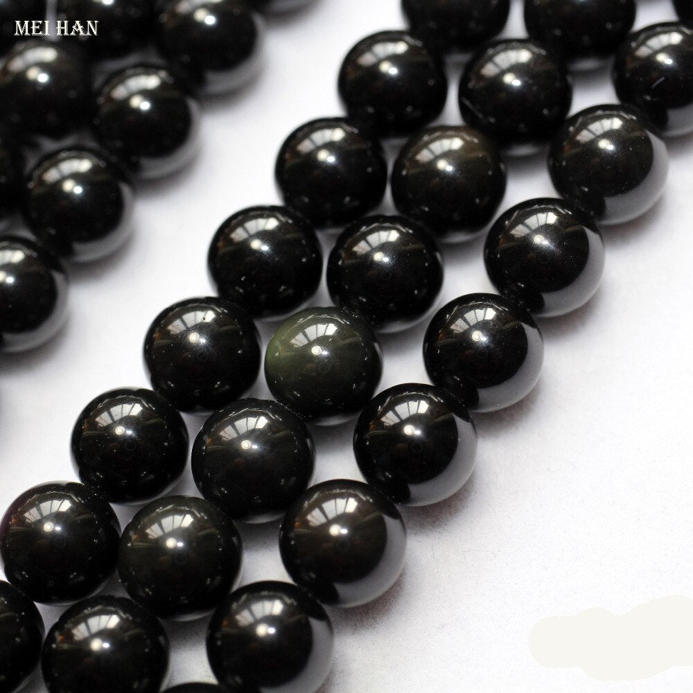 Natural obsidian round  beads for bracelet