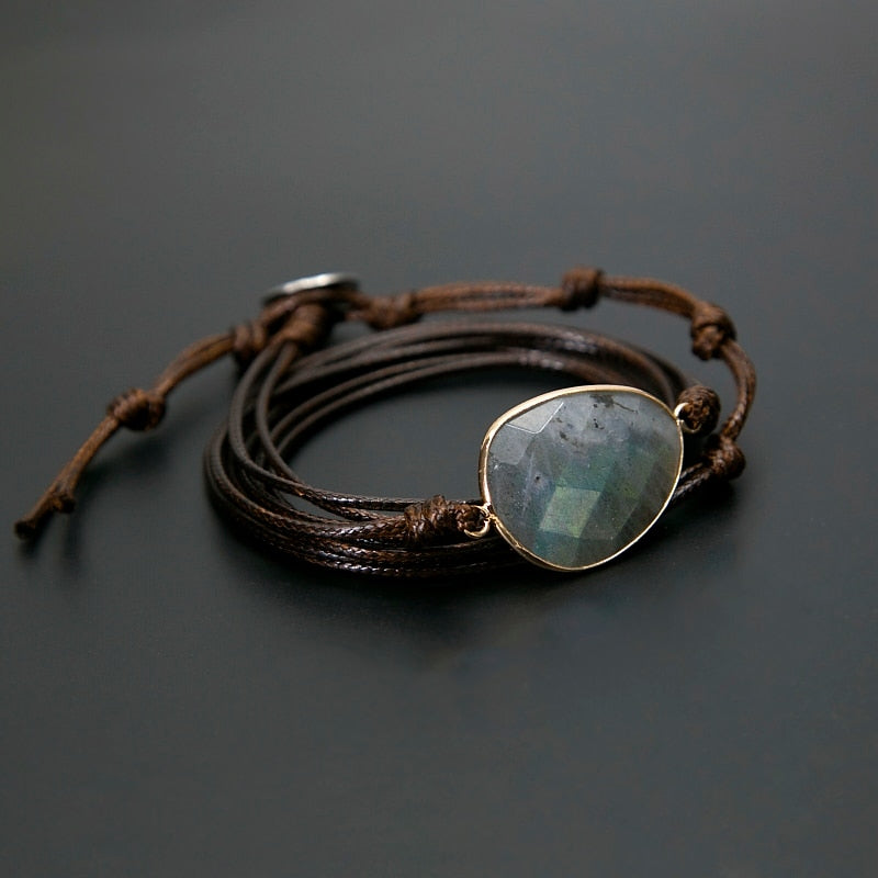 Rope Wrap Bracelet Natural Stones Labradorite