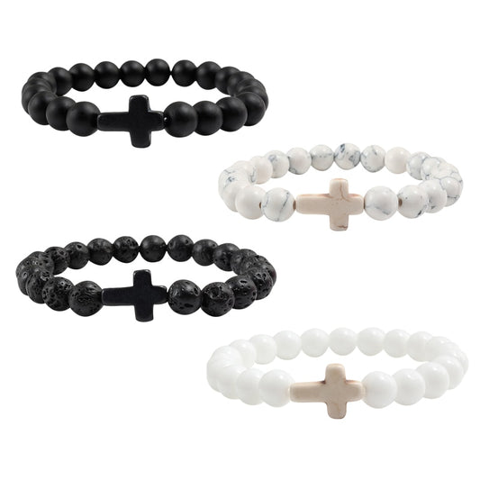 Charm Natural Stone Bracelet Cross Black Lava Matte