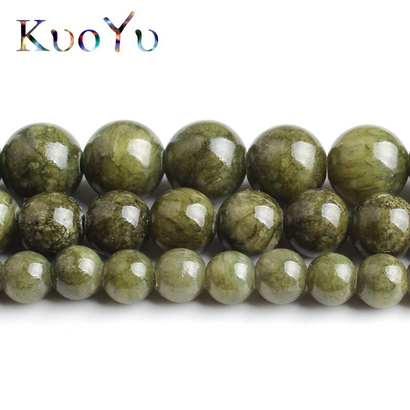 Natural Stone Beads Grass Green Jades Round Loose