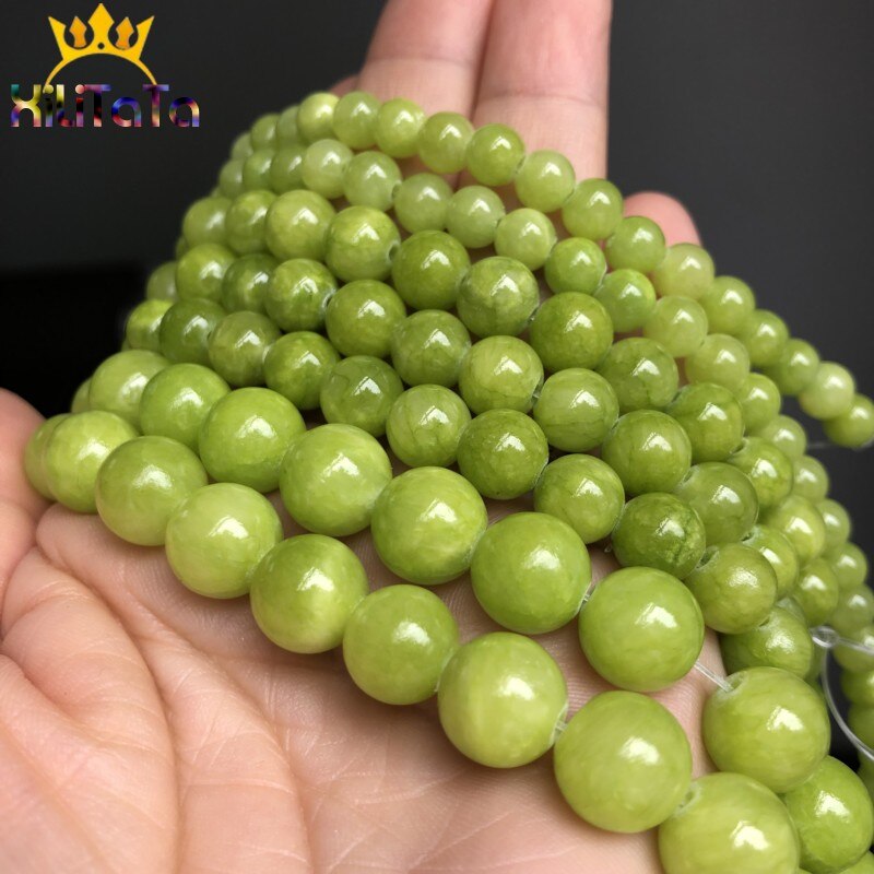 Natural Stone Beads Lemon Green Jades Round Loose