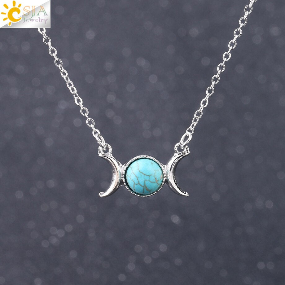 Vintage Crescent Clavicle Necklace Moon Sun