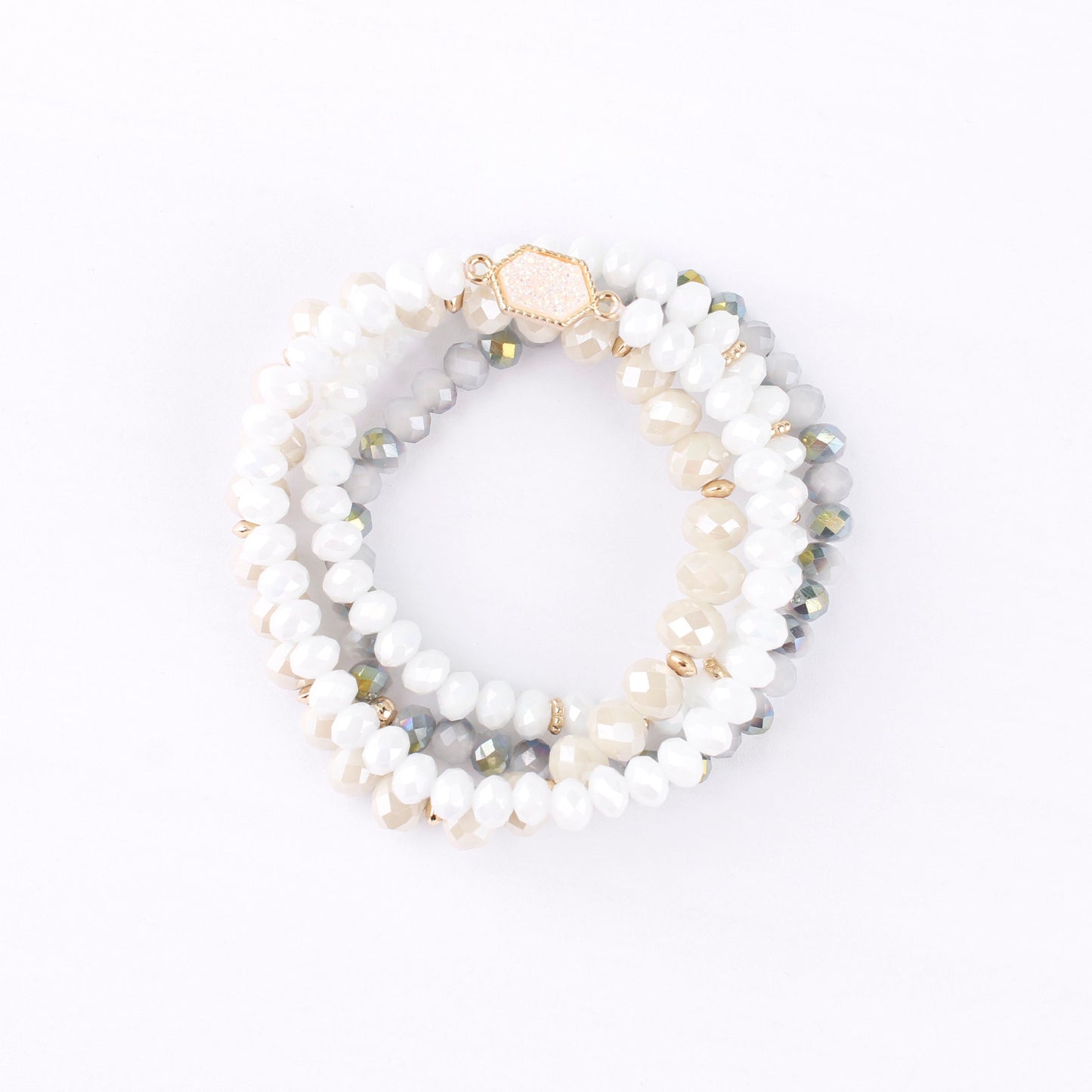 Faceted Natural Stone Glass Beads Elastic Bracelet