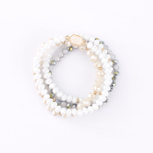 Faceted Natural Stone Glass Beads Elastic Bracelet