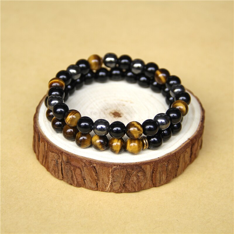 Bracelets Beads Natural Stone Black Onyx Tiger Eye