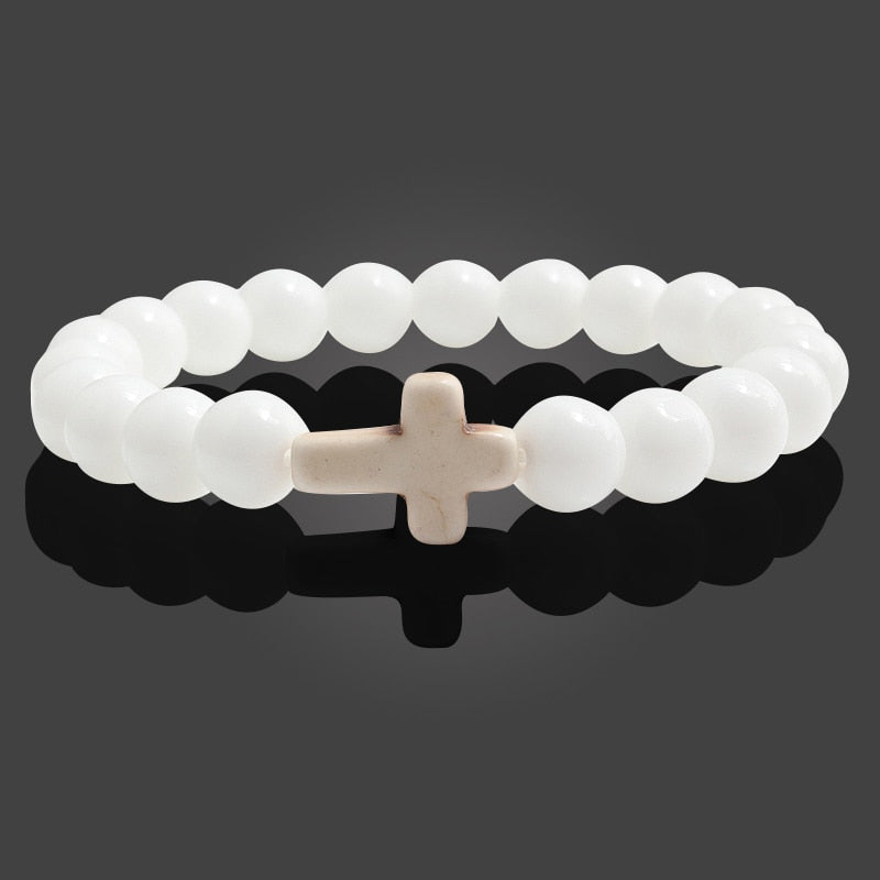 Charm Natural Stone Bracelet Cross Black Lava Matte