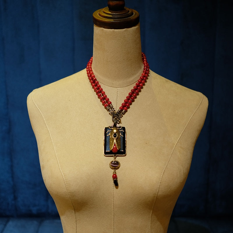 Natural Red Sea Bamboo Beads Agate necklace