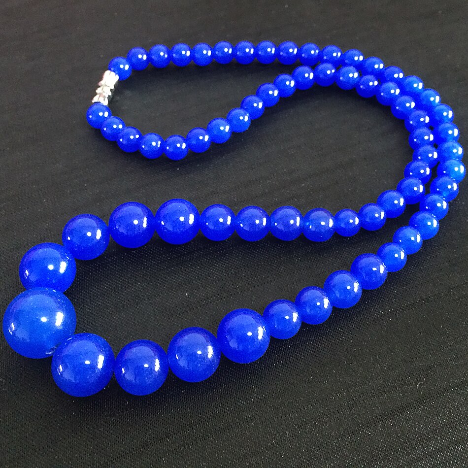 Blue chalcedony jades round beads necklace