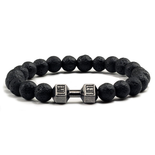 Black Volcanic Lava Stone Dumbbell Bracelet