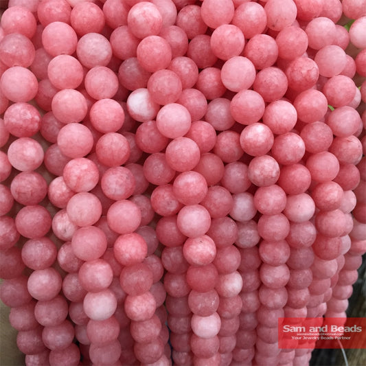 Natural Stone Matte Frosted Rose Pink Jadee Beads