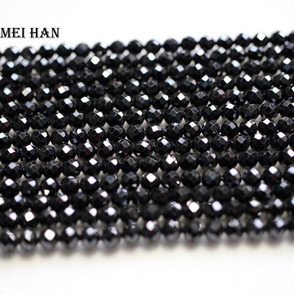 Natural 4mm black spinel faceted round loose beads