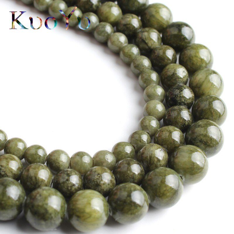 Natural Stone Beads Grass Green Jades Round Loose