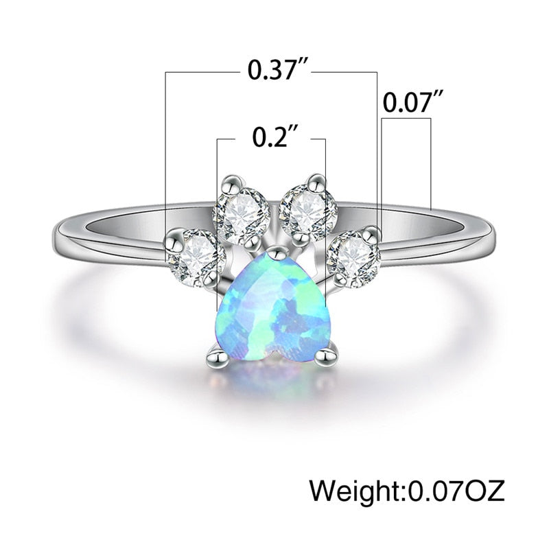 Cute Female Blue White Fire Opal Ring Crystal
