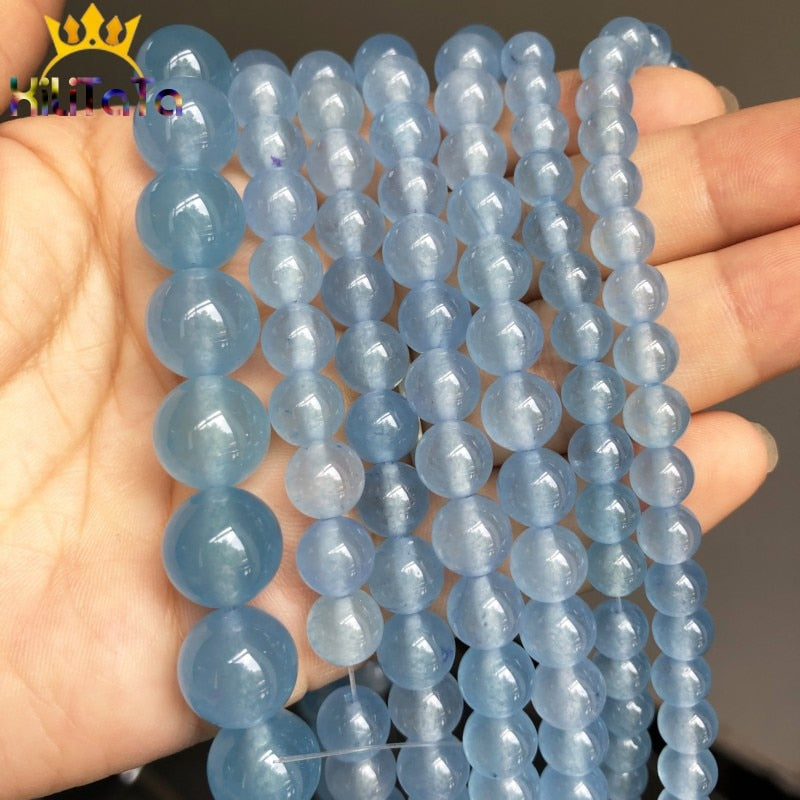 AAA Natural Blue Chalcedony Jades Stone Beads