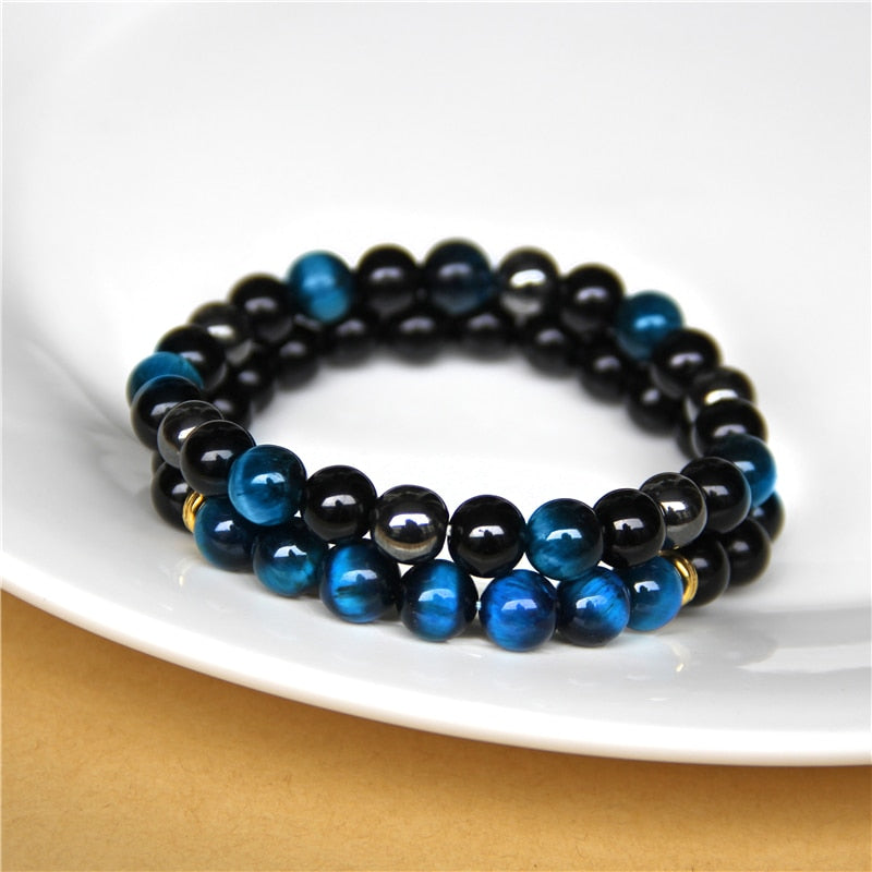 Bracelets Beads Natural Stone Black Onyx Tiger Eye