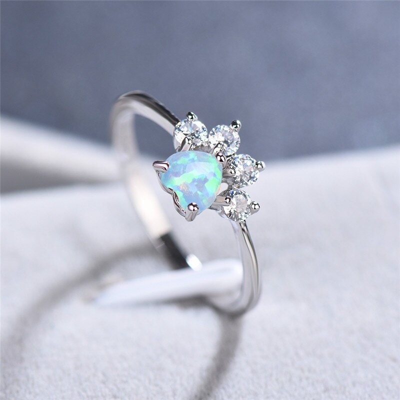 Cute Female Blue White Fire Opal Ring Crystal