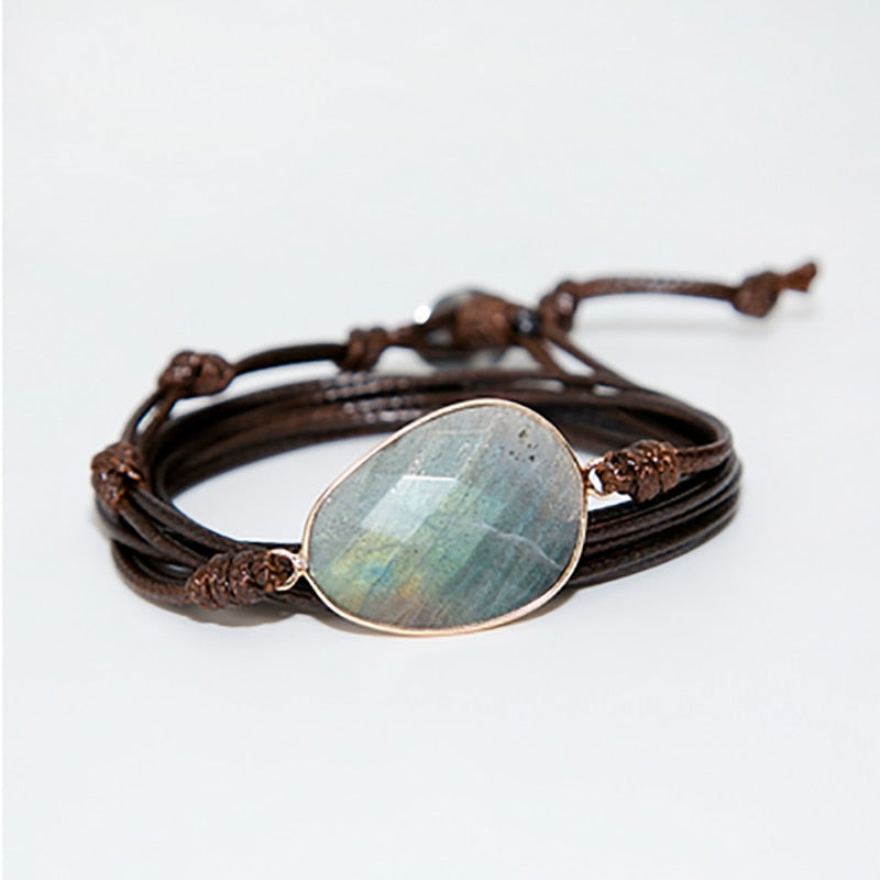 Rope Wrap Bracelet Natural Stones Labradorite