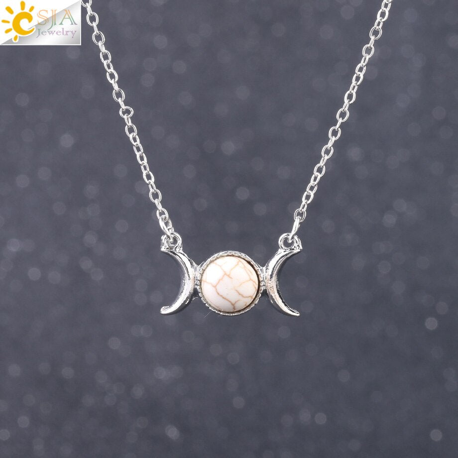 Vintage Crescent Clavicle Necklace Moon Sun