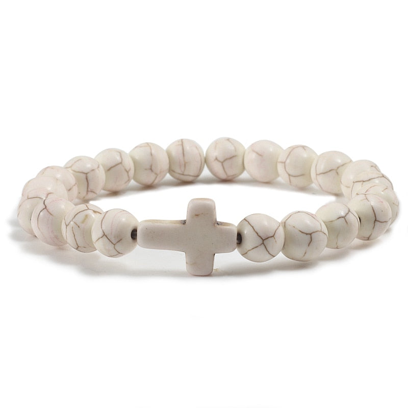 Charm Natural Stone Bracelet Cross Black Lava Matte