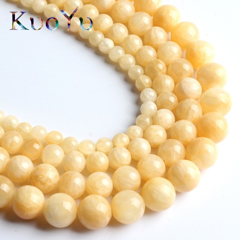 Natural Light Yellow Jades Chalcedony Stone Beads