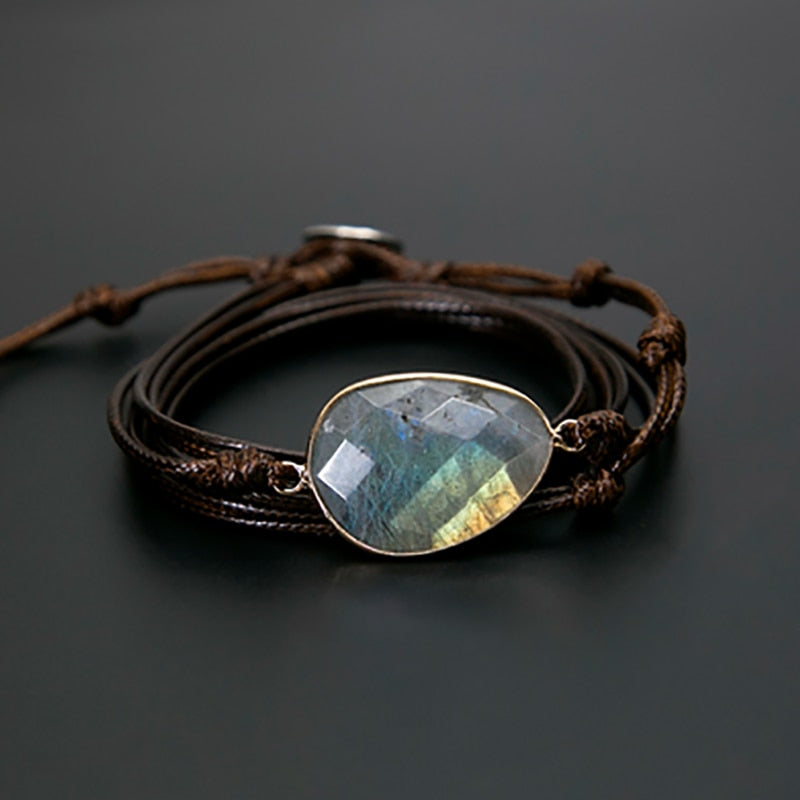 Rope Wrap Bracelet Natural Stones Labradorite