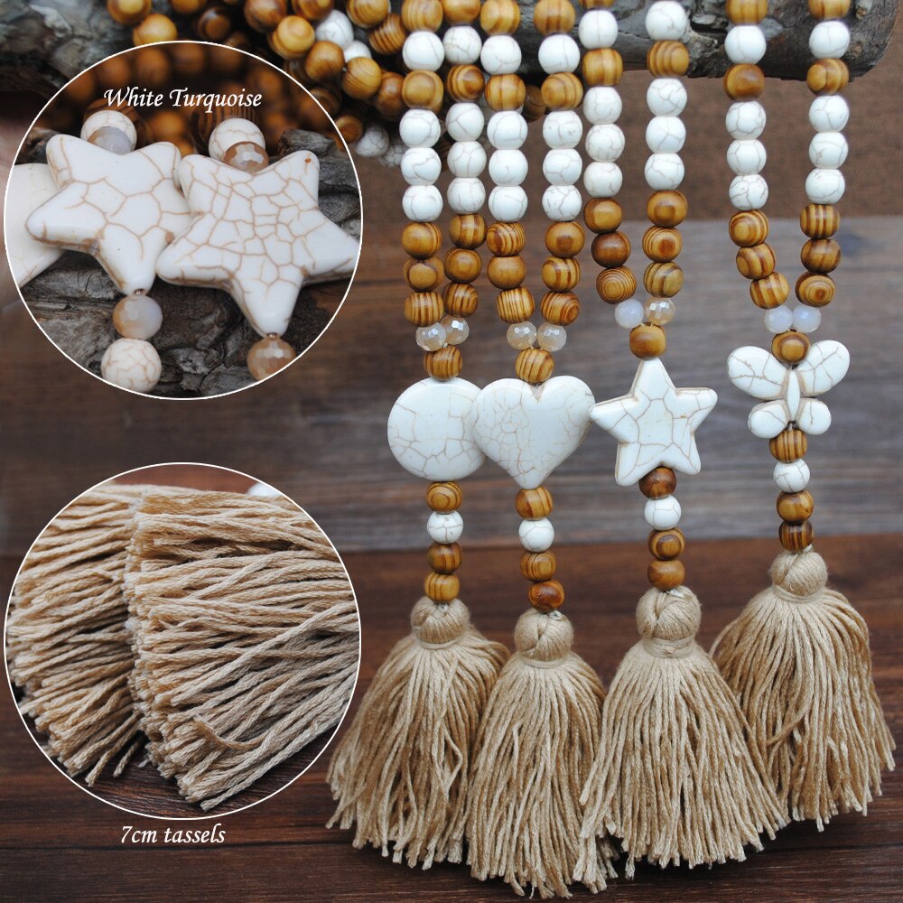 Bohemian Necklace Handmade Stones Tassels Wood