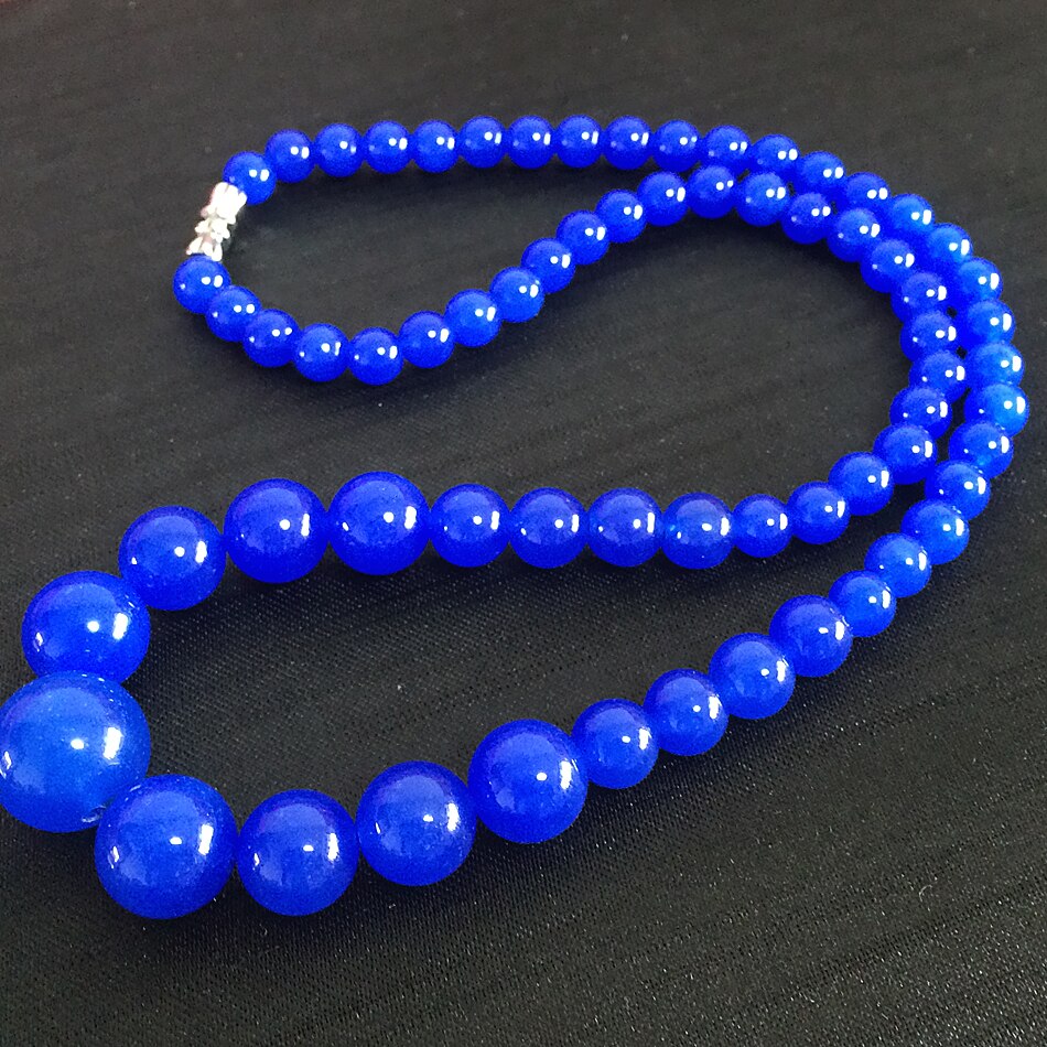 Blue chalcedony jades round beads necklace