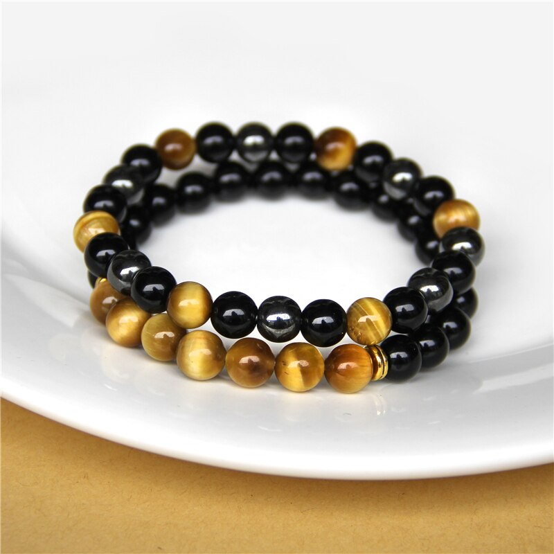 Bracelets Beads Natural Stone Black Onyx Tiger Eye