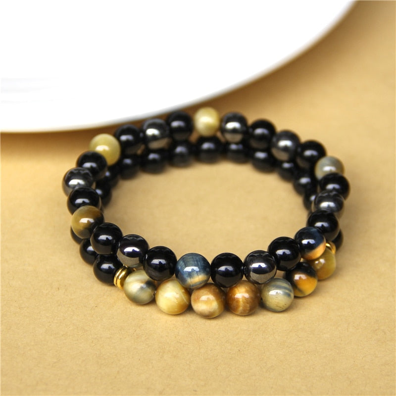 Bracelets Beads Natural Stone Black Onyx Tiger Eye