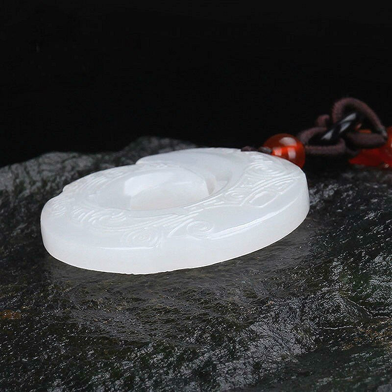 Natural White Jade Rune Pendant Necklace