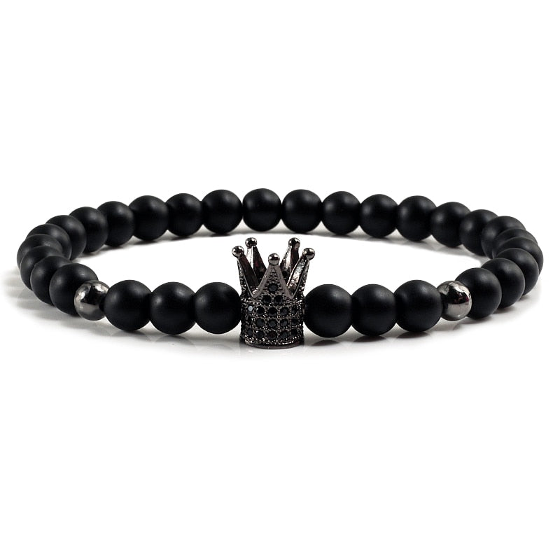 Beaded Bracelets Charm Pave CZ Crown Ball Hematite