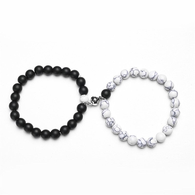 White Black Couple Magnetic Bracelets Natural Stone