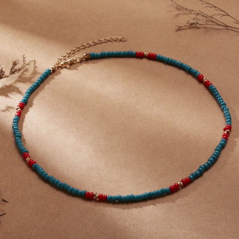 Boho Chic Seed Beads Necklace Colorful Neck Chain