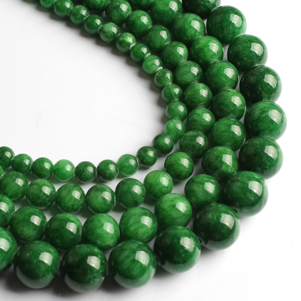Natural Dark Green Jades Stone Beads Chalcedony