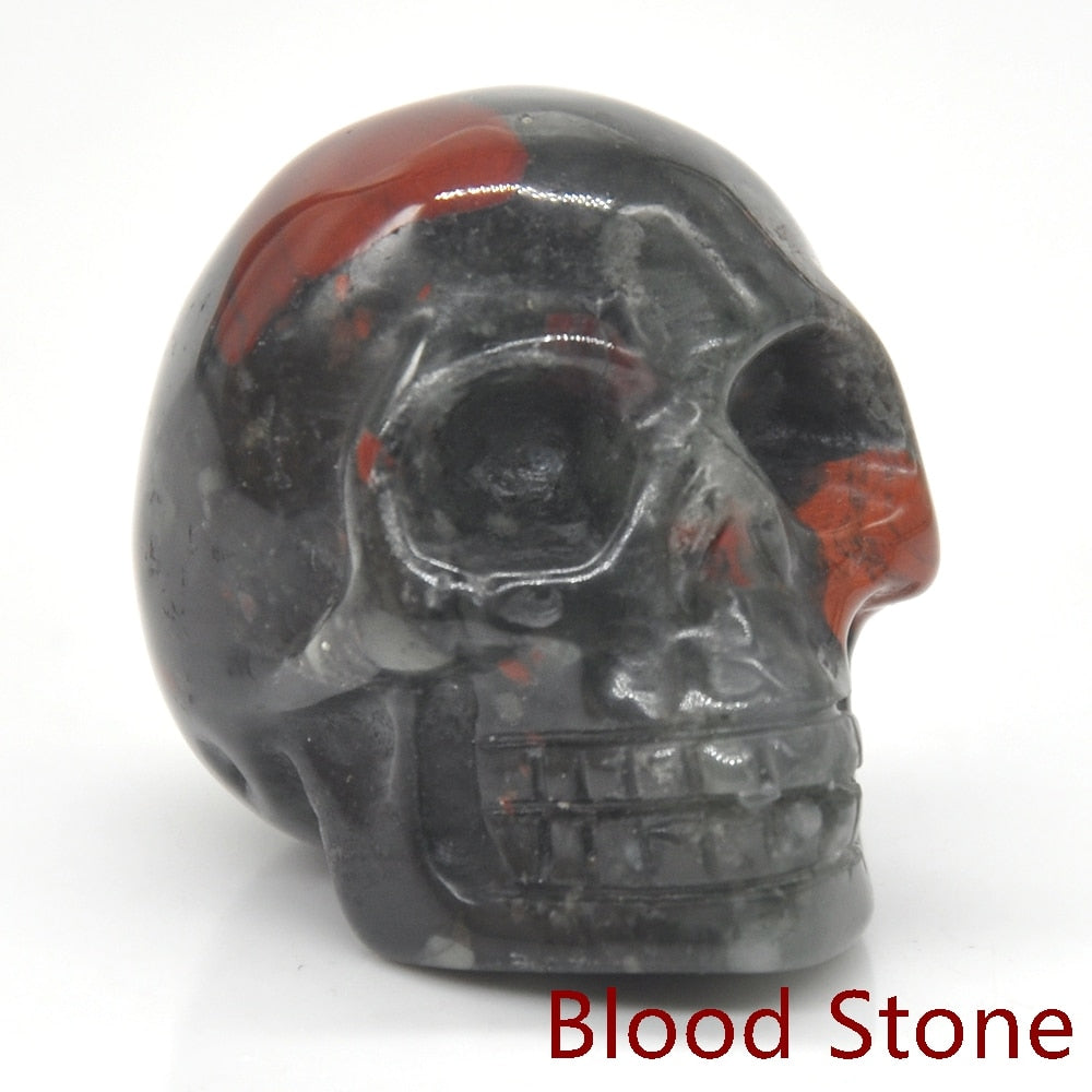 Skull Statue Natural Amethyst Black Obsidian Stone