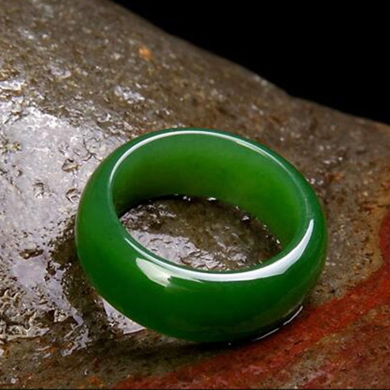 Natural Green Hetian Jade Ring Chinese Jadeite