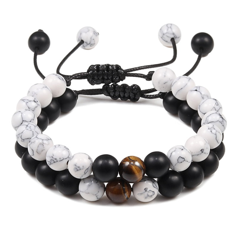 Men Bracelet Tiger Eye Stone Braided Black