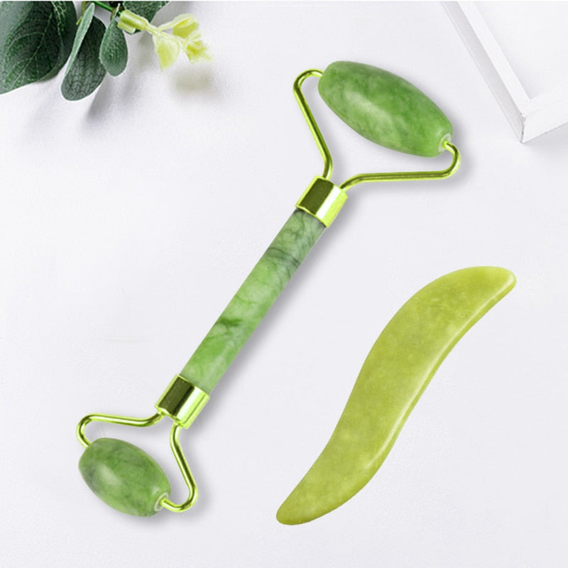 Natural Face Massager Guasha Jade Roller Scraper