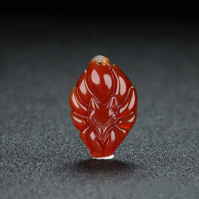 Green Chalcedony Nine-tailed Fox Pendant Hand-carved