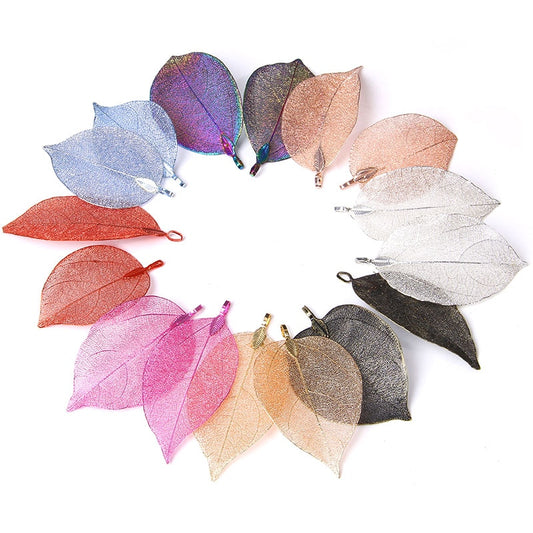 Real Leaves Pendants Electroplated Natural Hollow