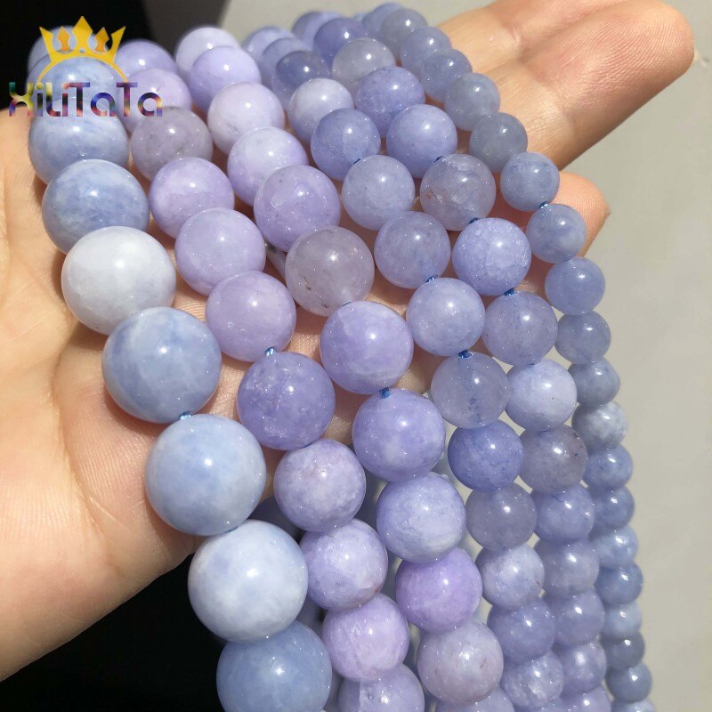 Natural Stone Blue Chalcedony Jades Loose Spacer Beads