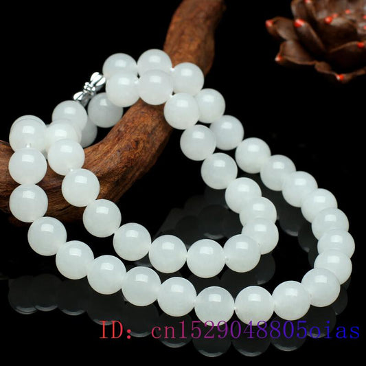 White Jade Beaded Necklace Beads Natural