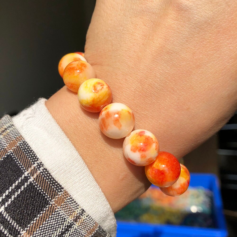 Natural Stone Orange White Jades Loose Spacer Beads