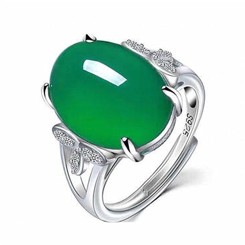 Green Jade Ring Men Natural Amulet 925 Silver Gemstone