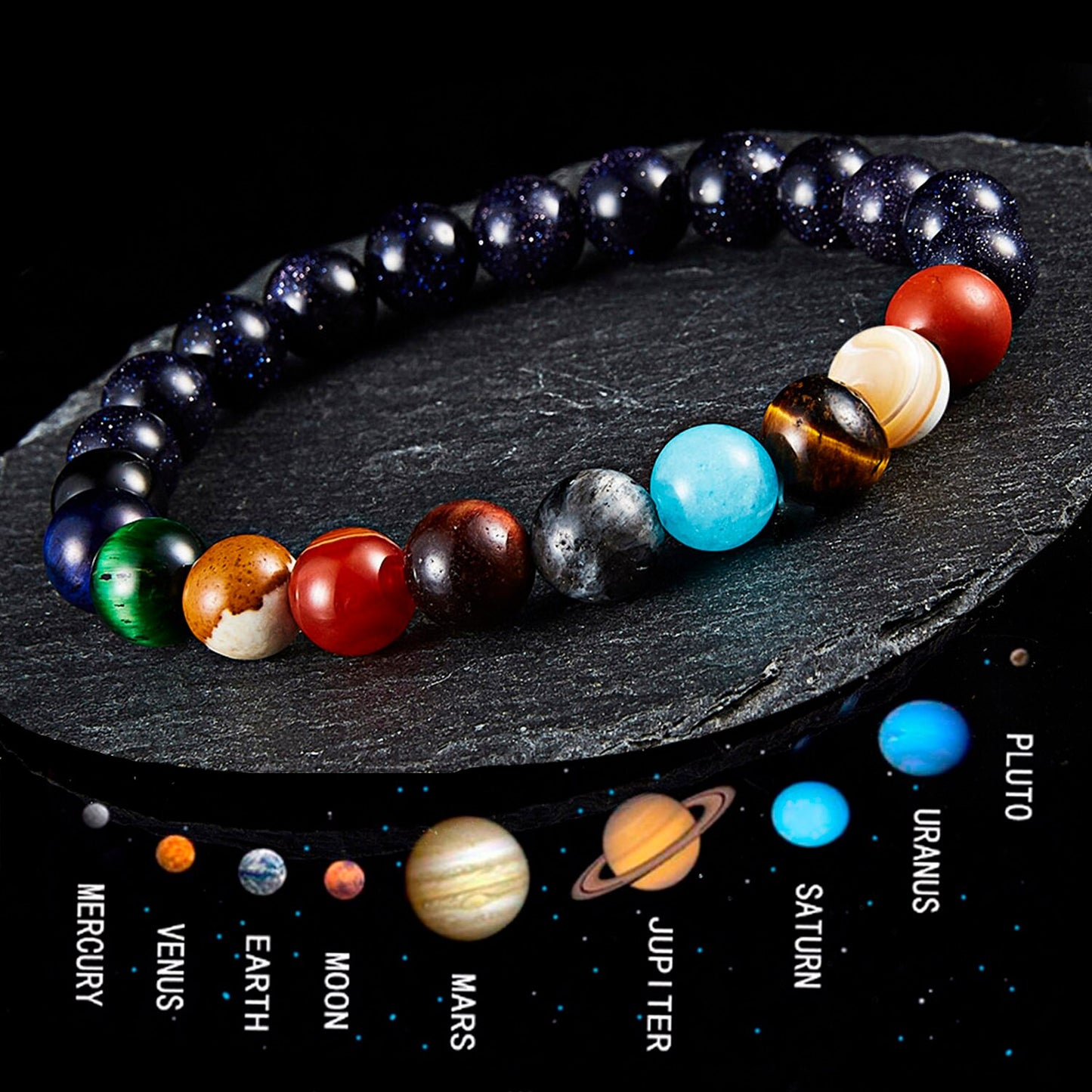 Eight Planets Bead Bracelet Men Natural Stone