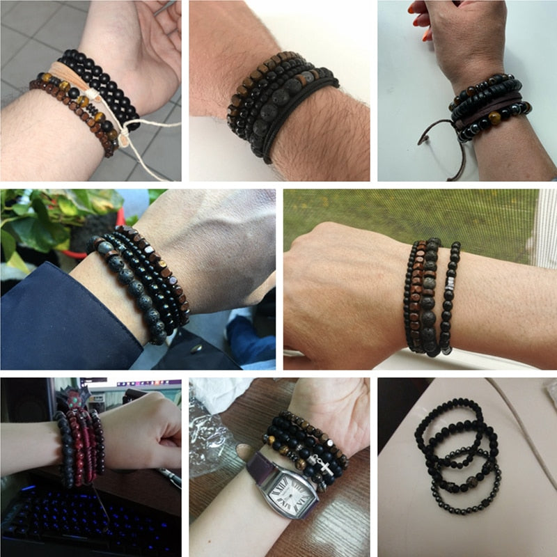 Fashion Natural Stone Beads Men Bracelet Multilayer